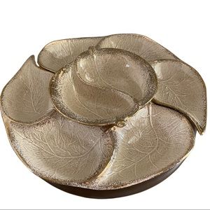 Vtg Mid Century California Pottery with Lazy Susan Chip & Dip Set Gold 725 USA
